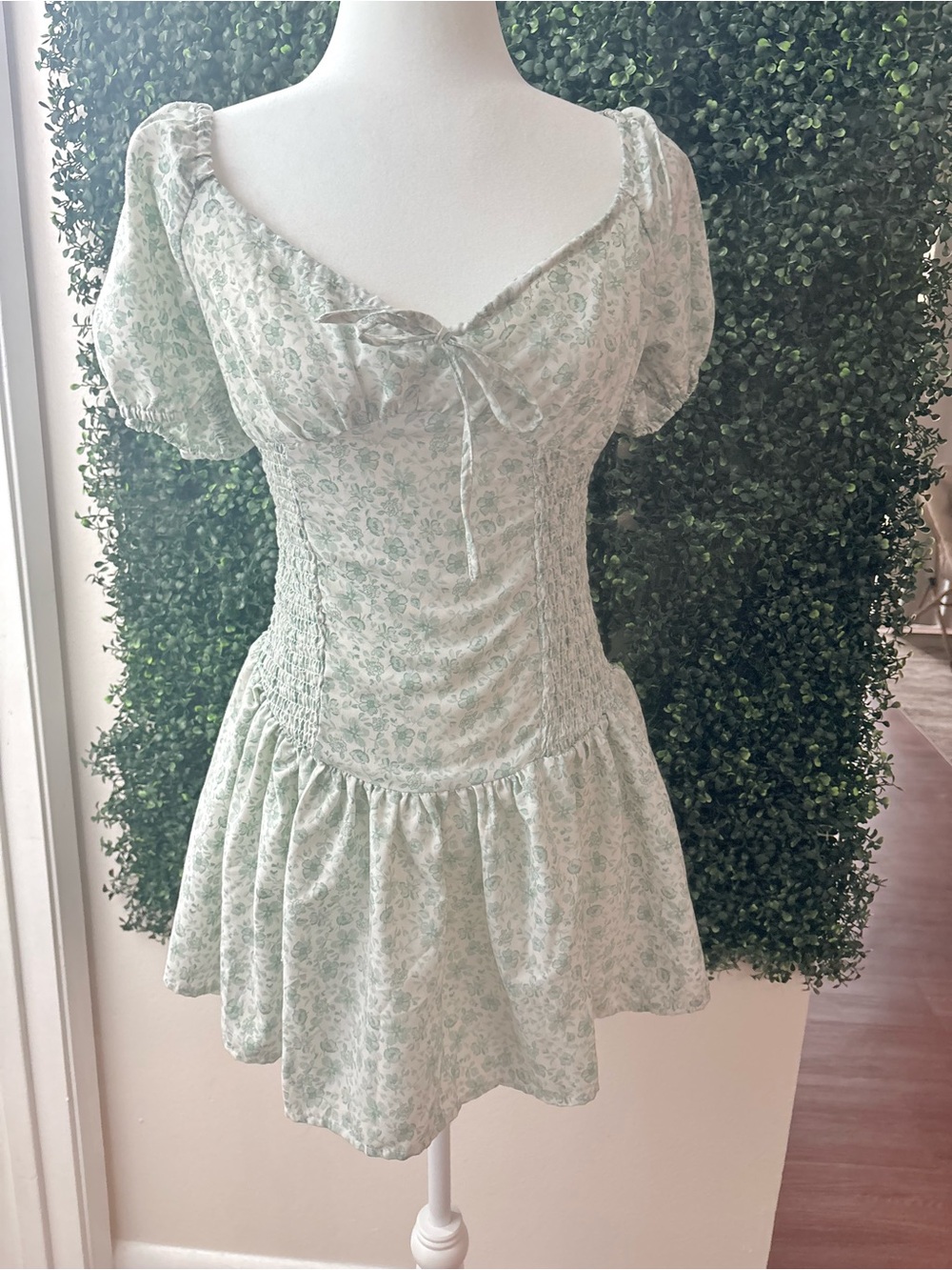 Blush Mint Floral Puff Sleeve Mini Dress